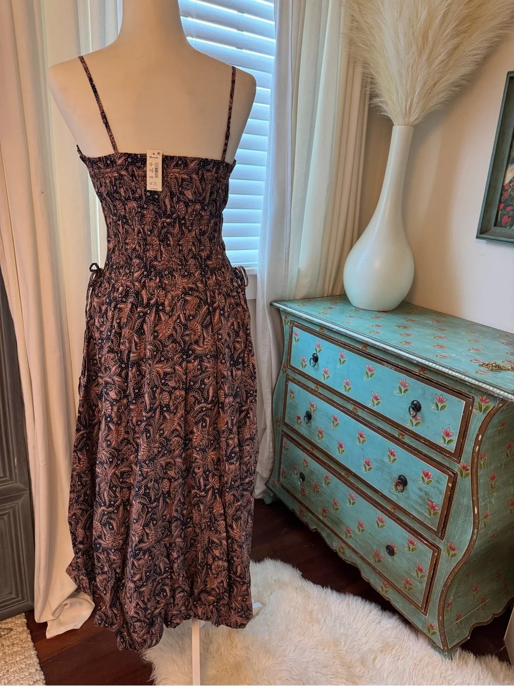 NWT Madewell Smocked Bubble-Hem Midi Dress in Paisley – Size 0
